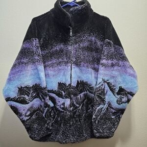 Vintage Black and Purple Horse Print Fleece